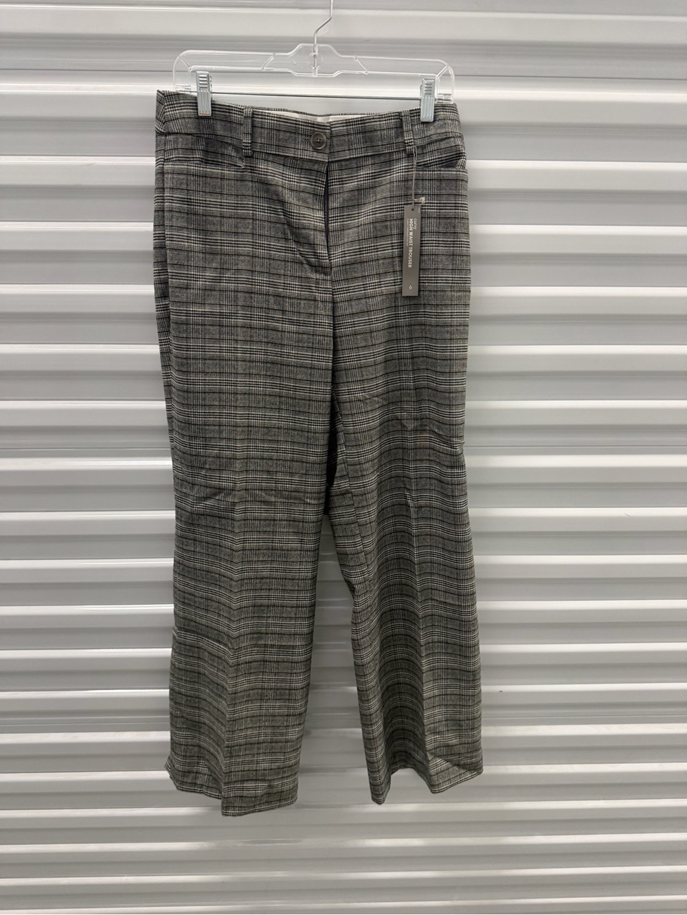 LIFT Curvy High Waist Plaid Trousers - Neutral Glen Check Size 6